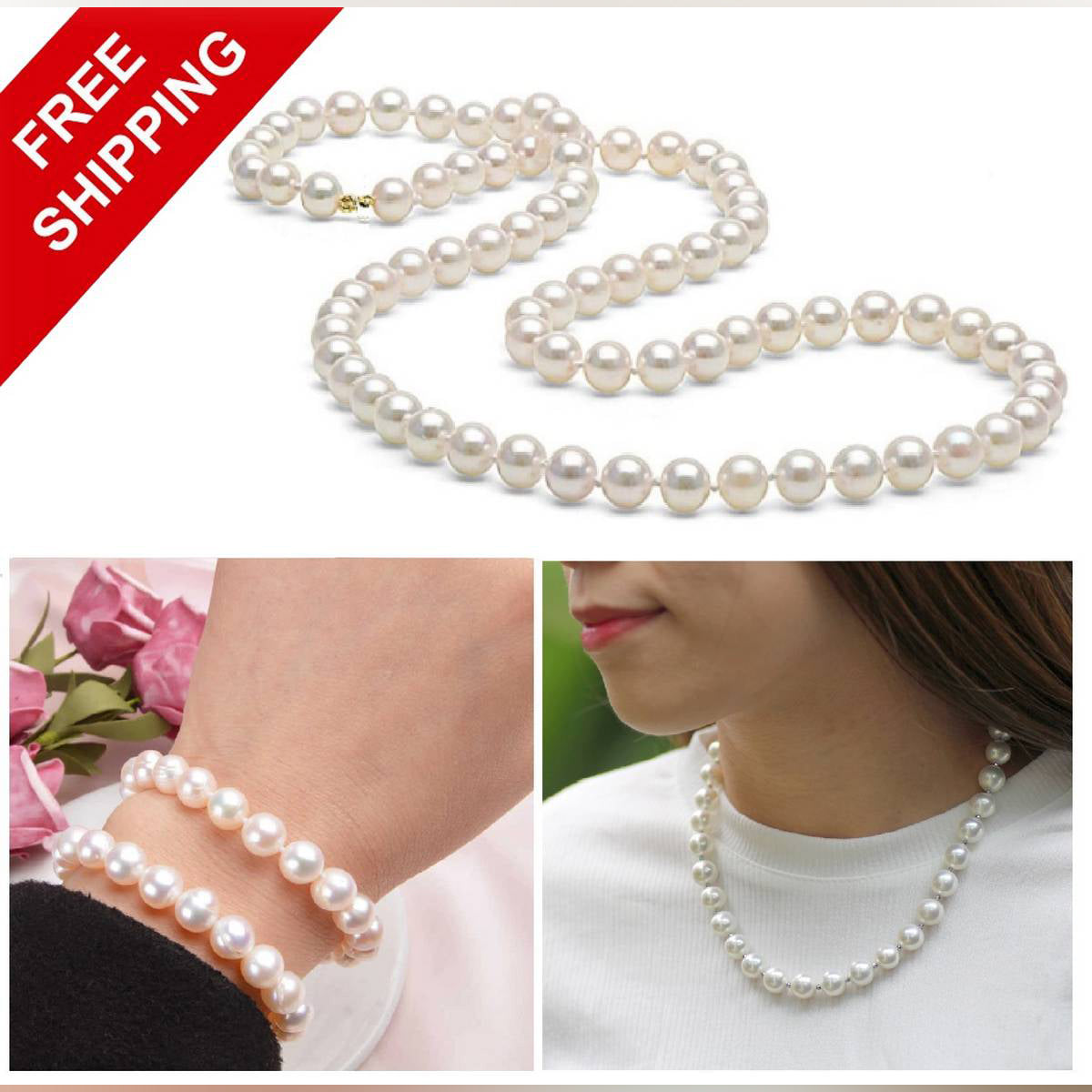 2 in 1 White Pearl Necklace and Bracelet with 5 inches Diameter