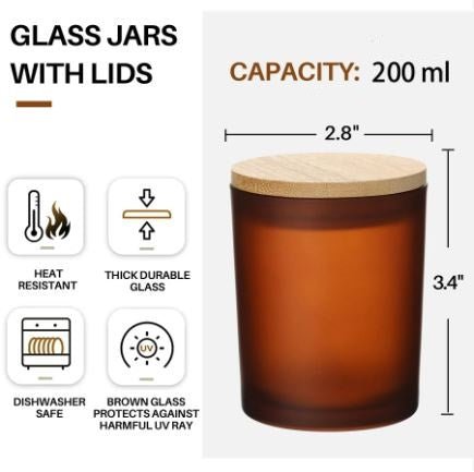 200ml Multi-purpose Durable Airtight Premium Glass Candle Storage Jars with Wooden Lid