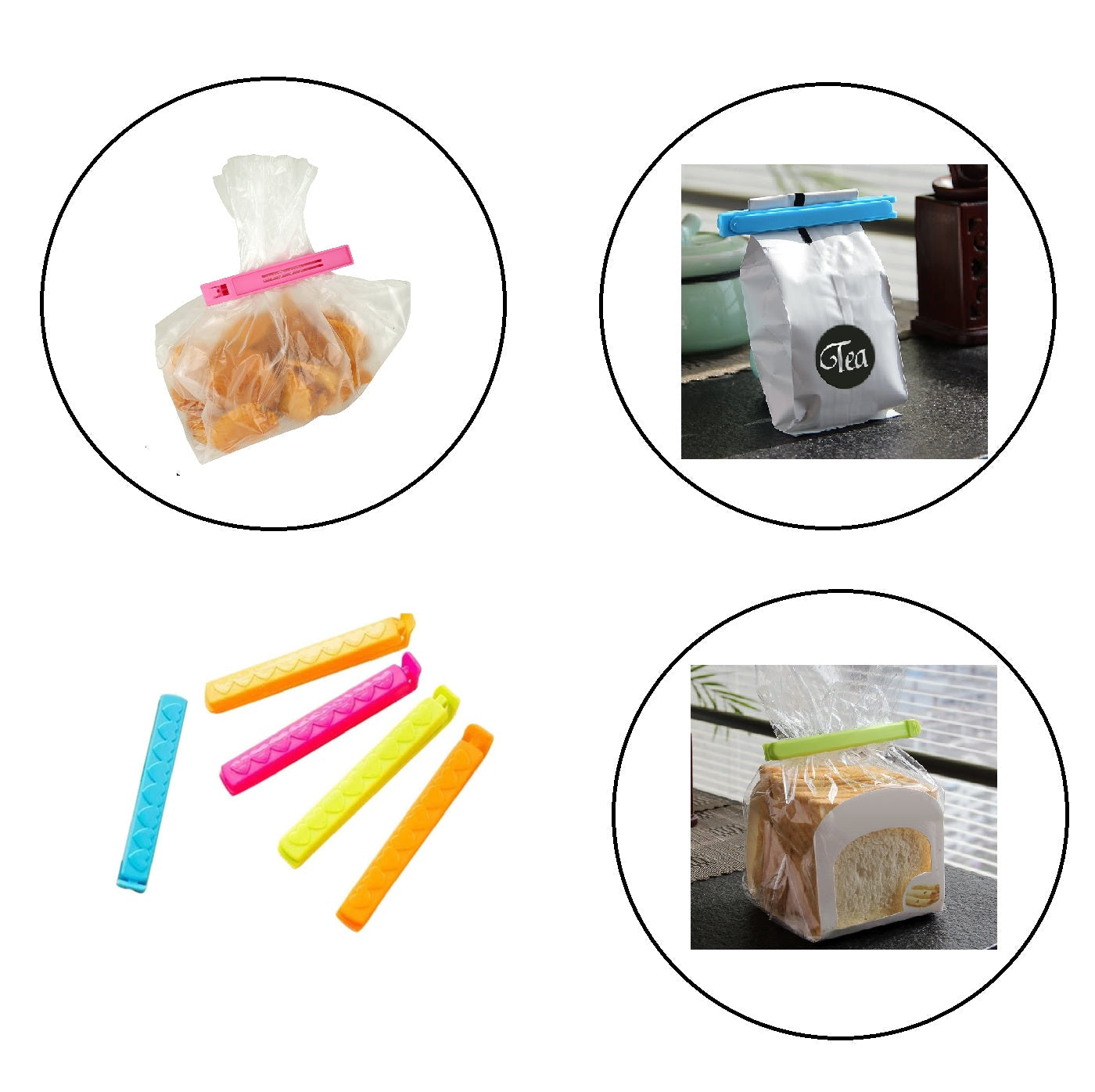 Pack of 5 - Multicolor Reusable Plastic Food Snack Storage Seal Sealing Bag Clips