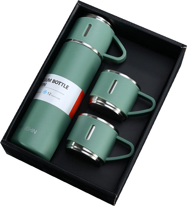 500ml Stainless Steel Vacuum Insulated Thermos Flask With 3 Cups, Stainless Steel Thermo 500ml/16.9oz Vacuum Insulated Bottle with Cups