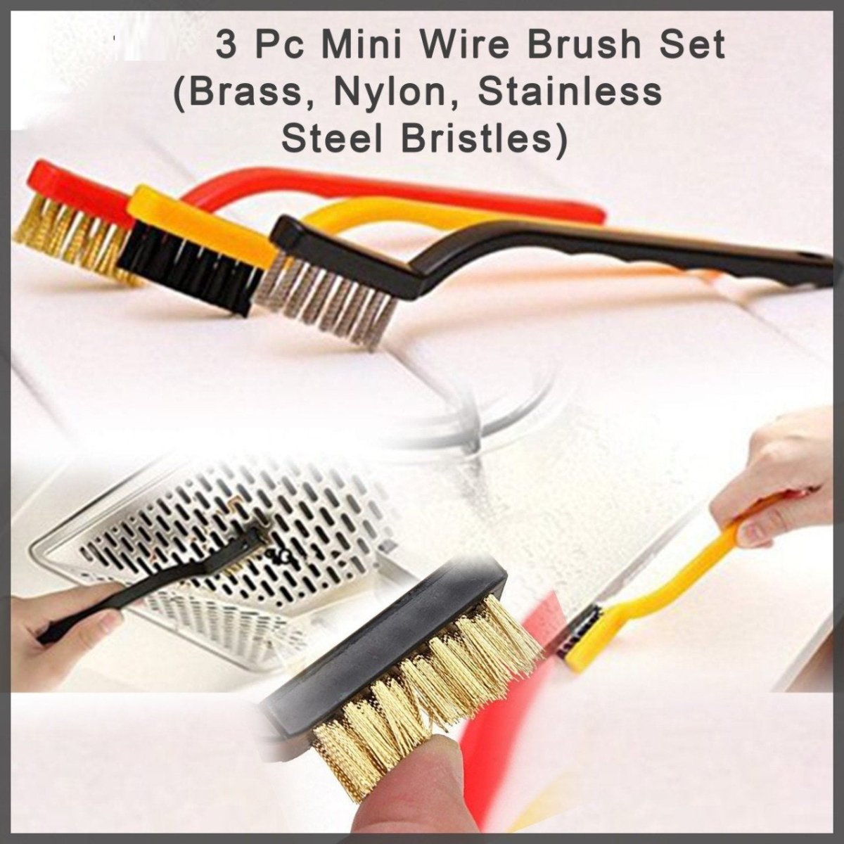 3Pcs Wire Nylon/Brass/Stainless Steel Brush