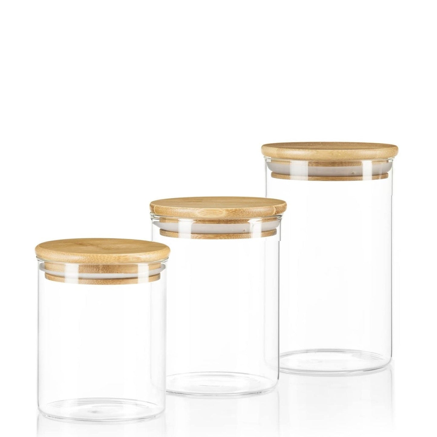 Set of 3 - Kitchen Glass Jars With Wooden Bamboo Lids