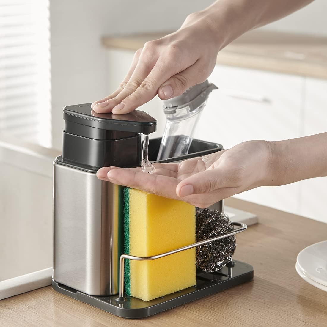 3in1 Soap Dispenser, Sponge Holder & Utensils Holder