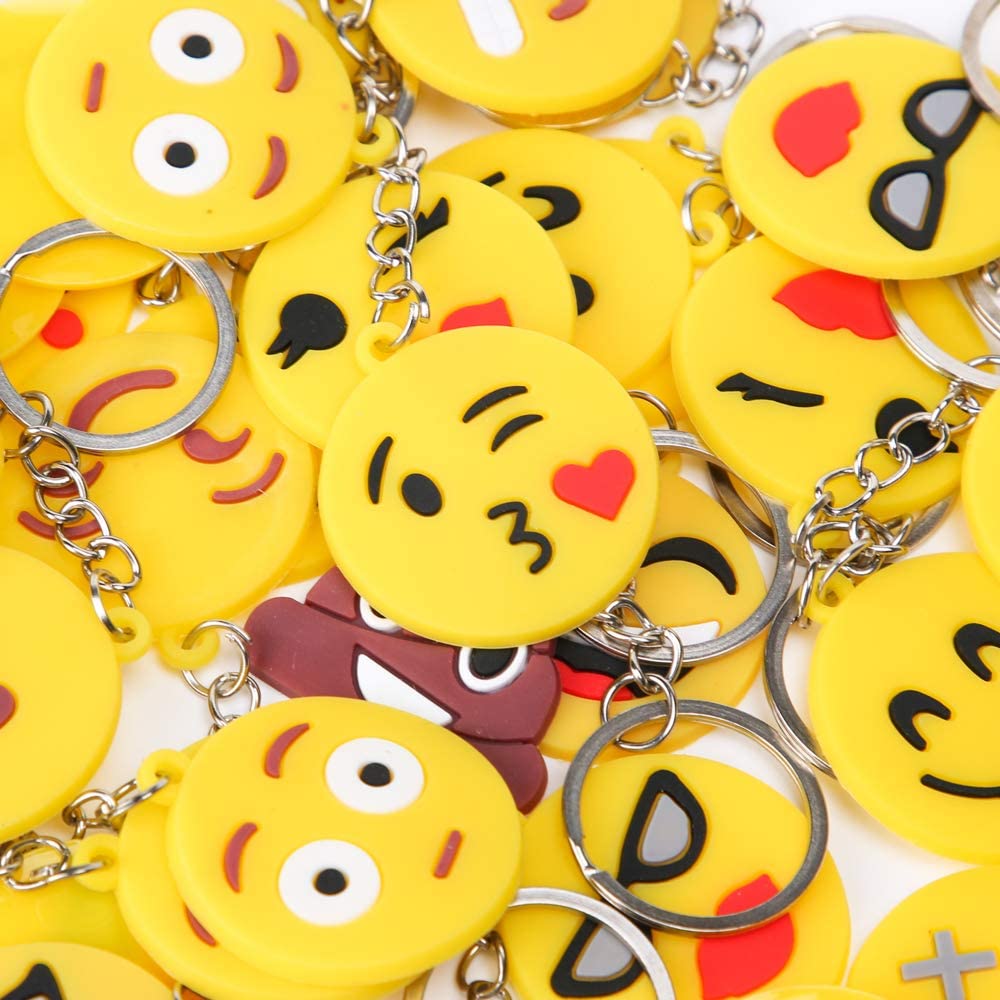 Pack of 3 - Assorted Shapes Round Plastic Materials Emoji's Keychain