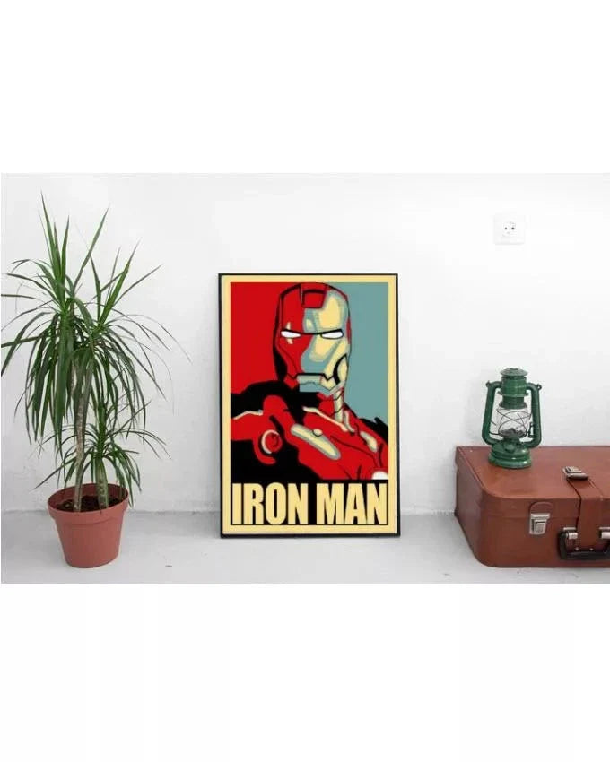 Iron Man Comic Retro Poster on Kraft Paper - Block Mounted - Multicolor