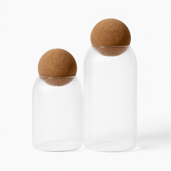 Set of 2 - Clear Glass Jar with Cork Ball Lid – Airtight Multipurpose Storage Canister