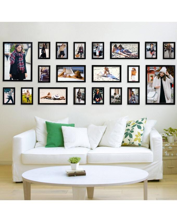 Set of 20 - Photo Frames Collage Wall Hanging Wall Decor Set - Black