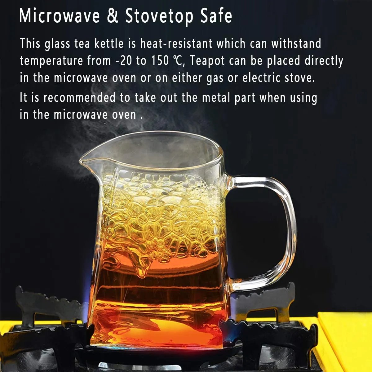 Square Glass Teapot with Heat-Resistant Stainless Steel Infuser Chai Kettle
