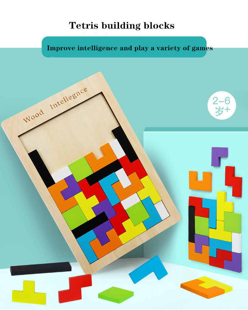 Multicolor Wooden Tetris Puzzle Blocks Board For Kids Early Educational Toys