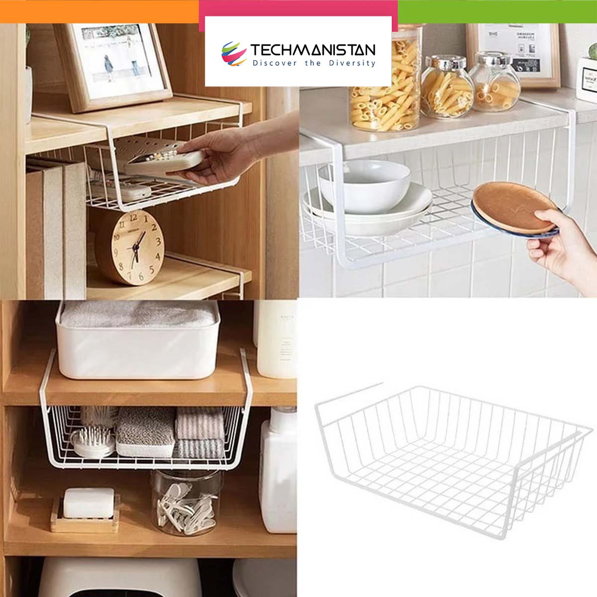 Multi-Purpose Metal Hanging Under Shelf Storage Holder Drawer Organizer Basket