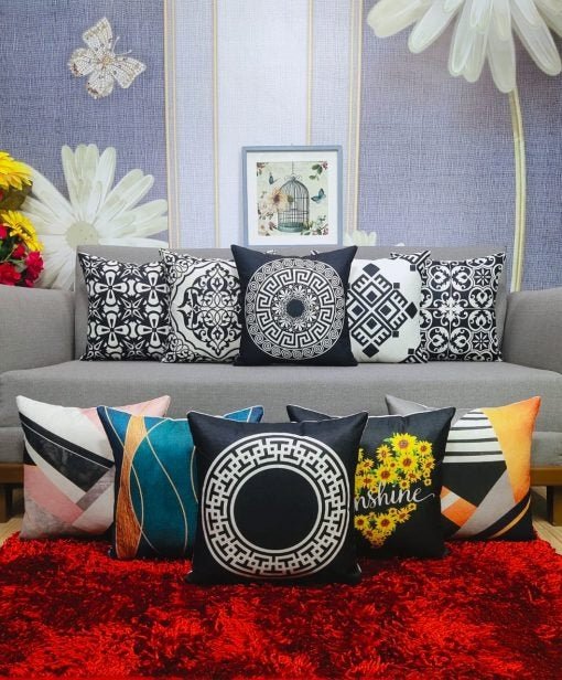 Pack of 5 - Random Design Black & White Geometric Cushion Covers, Throw Pillow, Decorative Case, Without Filling