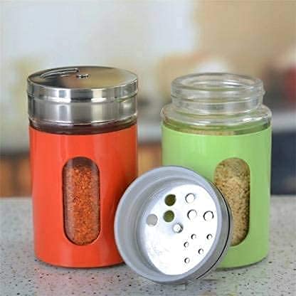 Random Color - 1 Piece Stainless Steel Cover Glass Salt & Pepper Mill With 3 Sized Holes, Spice Container, Salt Mill, Spice Bottle, Retro Spice Jar