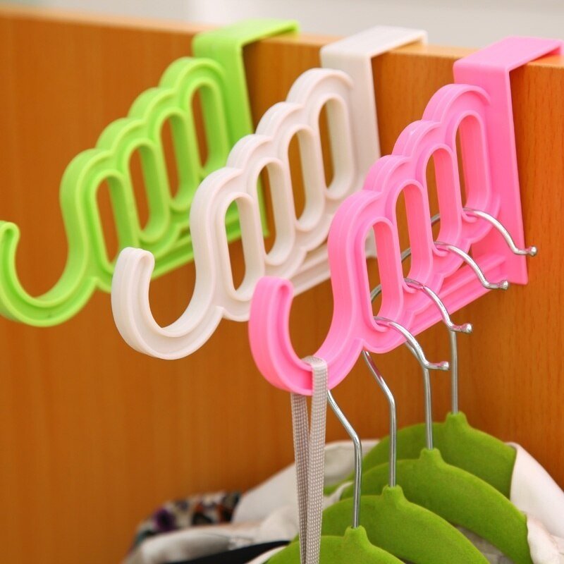 Random Color - Multifunctional Durable 4 Holes & 1 Hook Over the Door Plastic Hangers