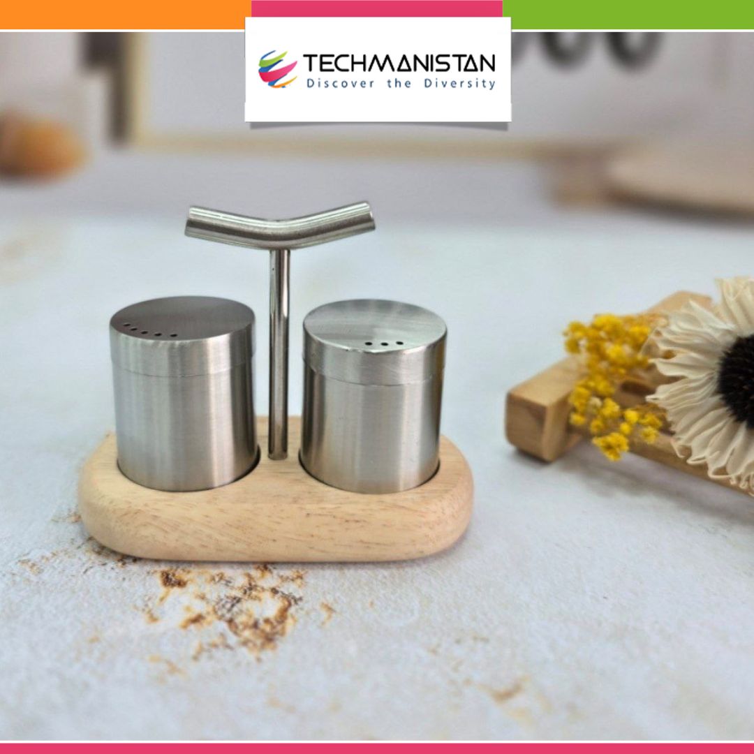 Set of 2 - Salt & Pepper Mill with Wooden Base