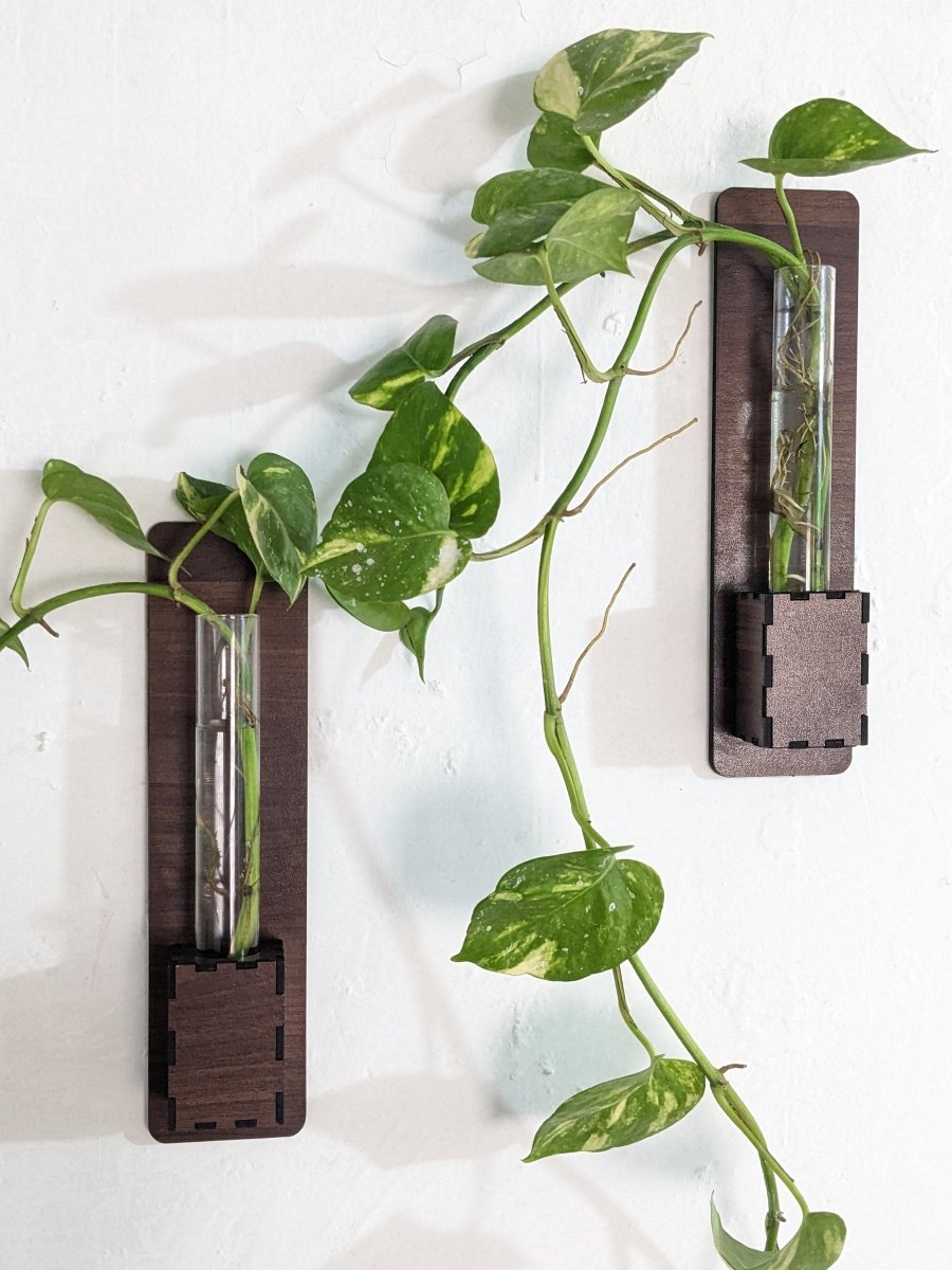Set of 2 - Wall Mounted Glass Tube Wooden Planters