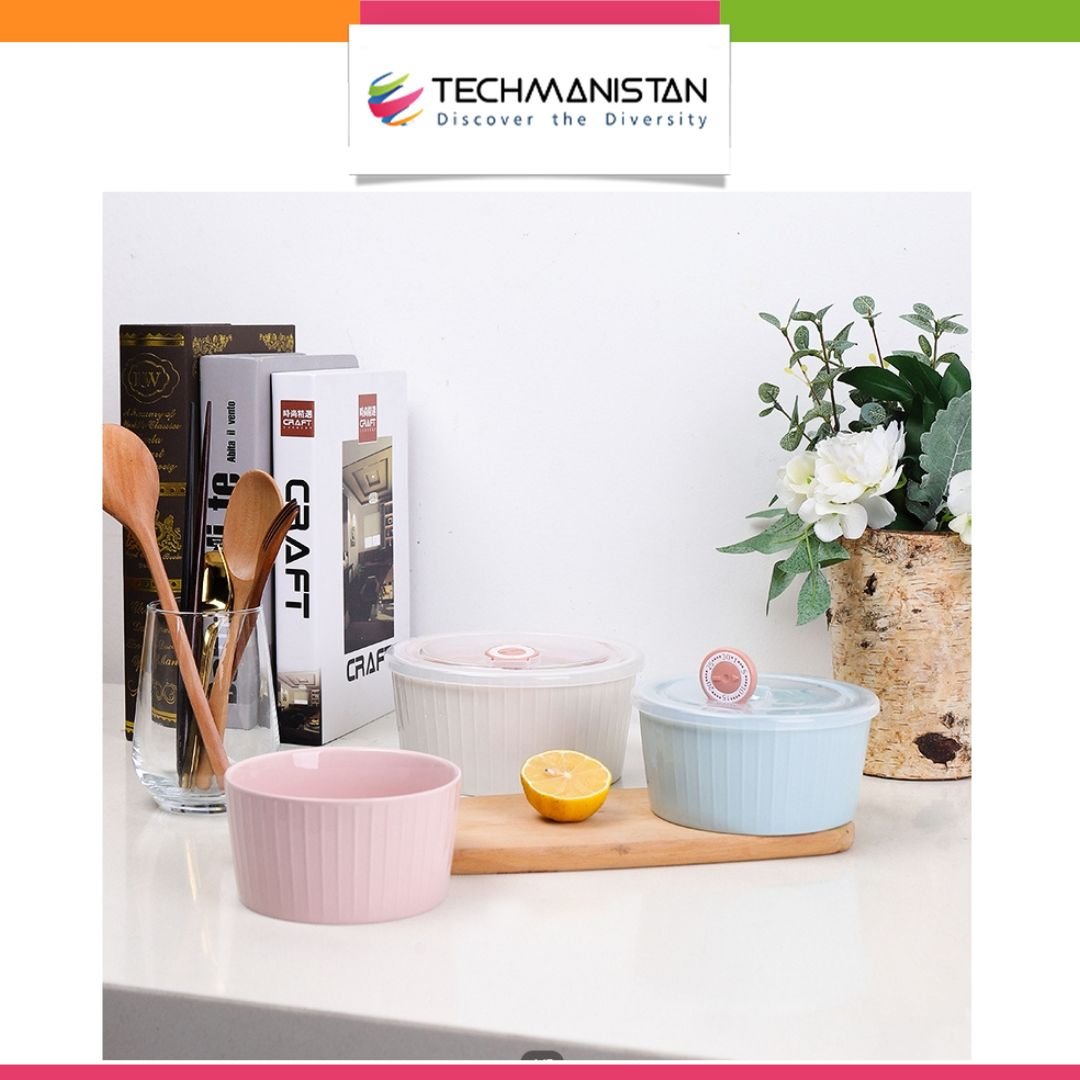 Set of 3 Ceramic Soup With Airtight Lid & Timer