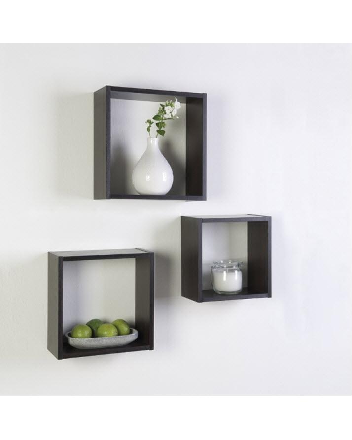 Set of 3 - Cube Wall Mount Shelves - Black
