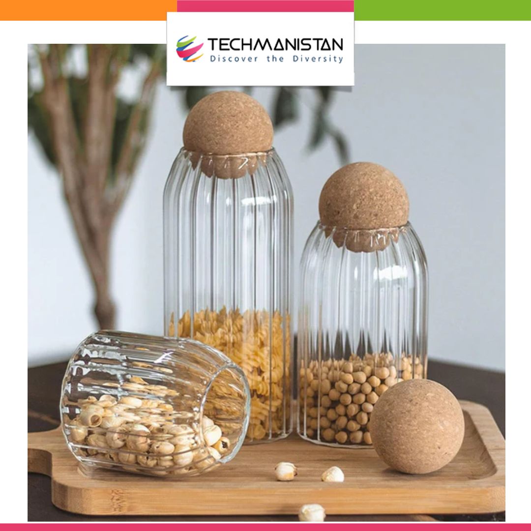 Set of 3 Glass Jar With Wooden Cork Stopper