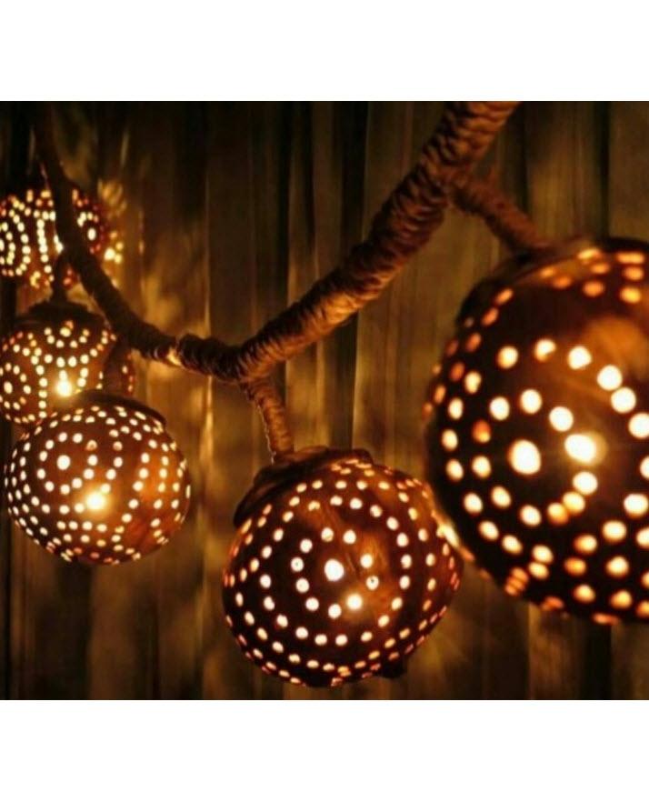 Set of 5 Globes - Natural Thai Coconut Shell Light