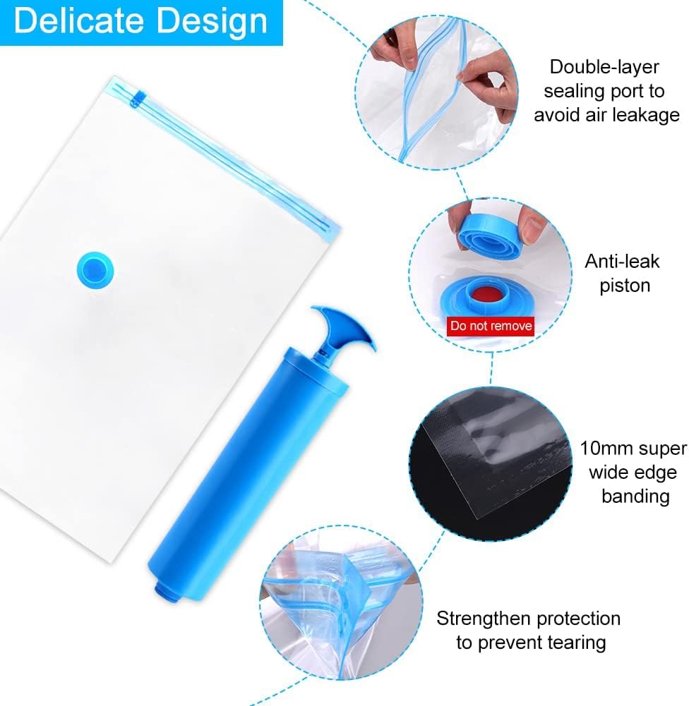 Set of 5 Vacuum Storage Bags for Clothes, Duvets, Pillows, and Bedding Space Saver