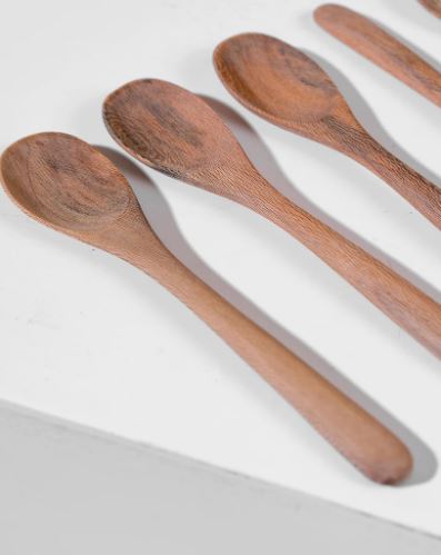 Set of 6 - Wooden Spoons For Eating Stirring Mixing Spice Spoon