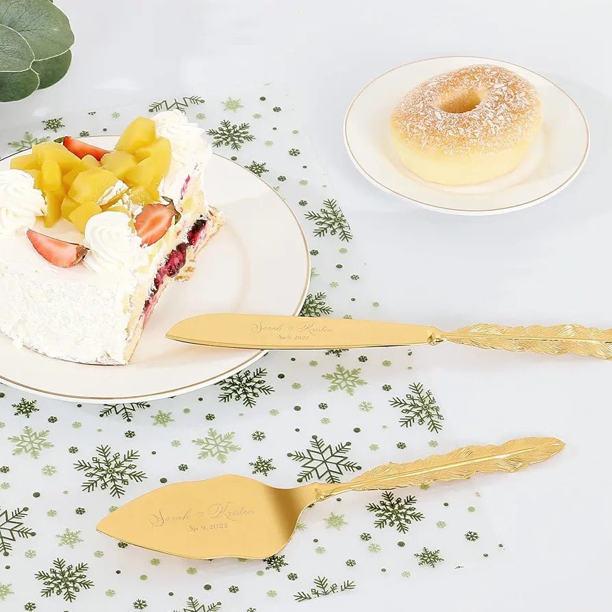 Set of Gold Wedding Cake Cutting Knife & Server Set