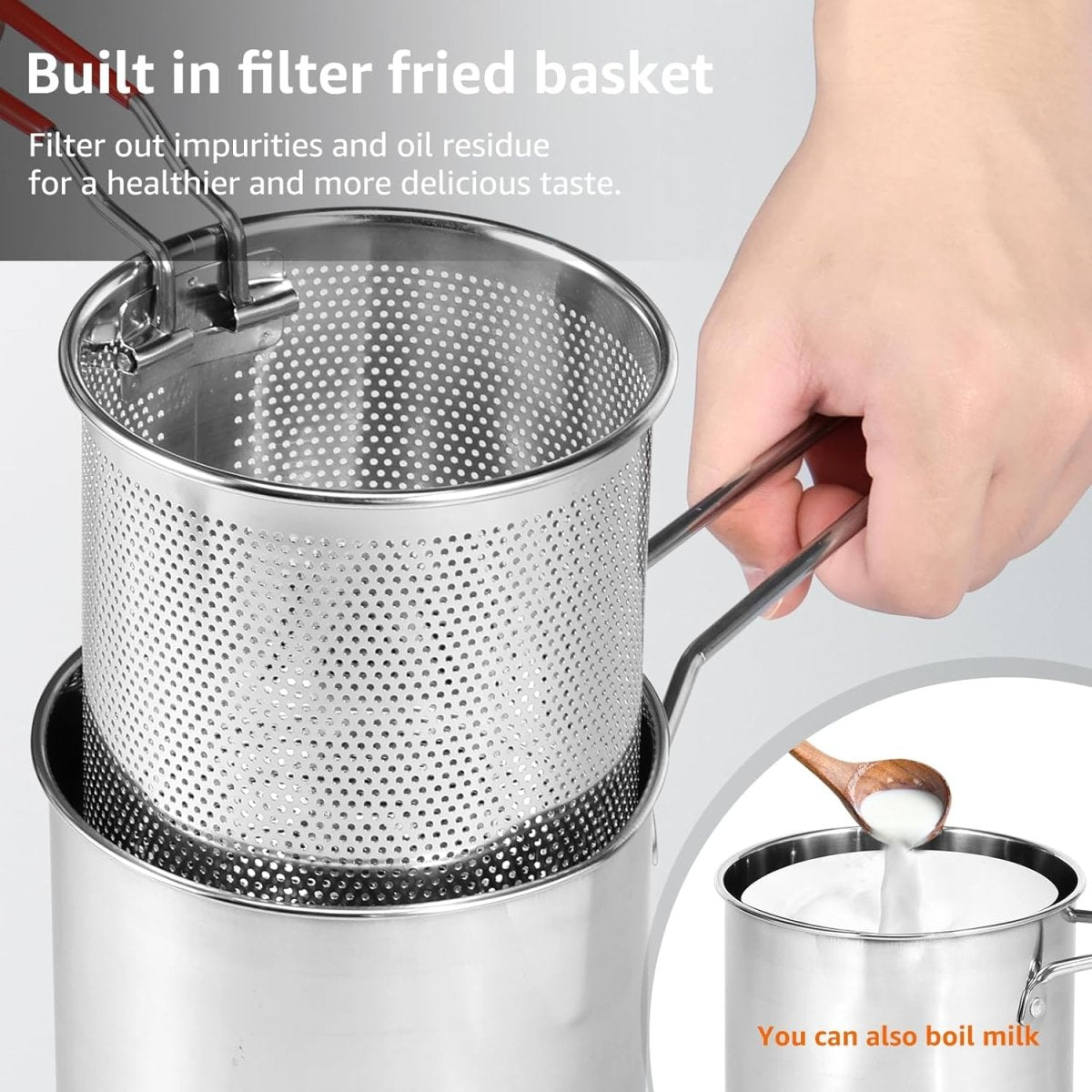 Stainless Steel Deep Fryer with Strainer Basket