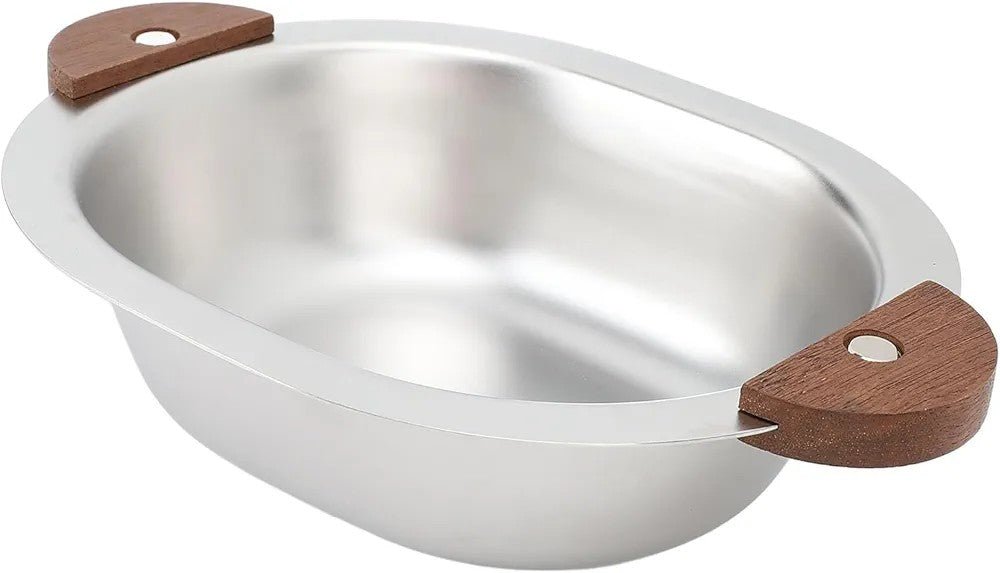 Stainless Steel Serving Bowl with Wooden Handles