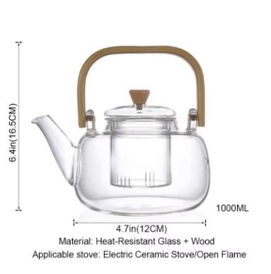 Glass Tea Kettle with Glass Filter & Wooden Handle