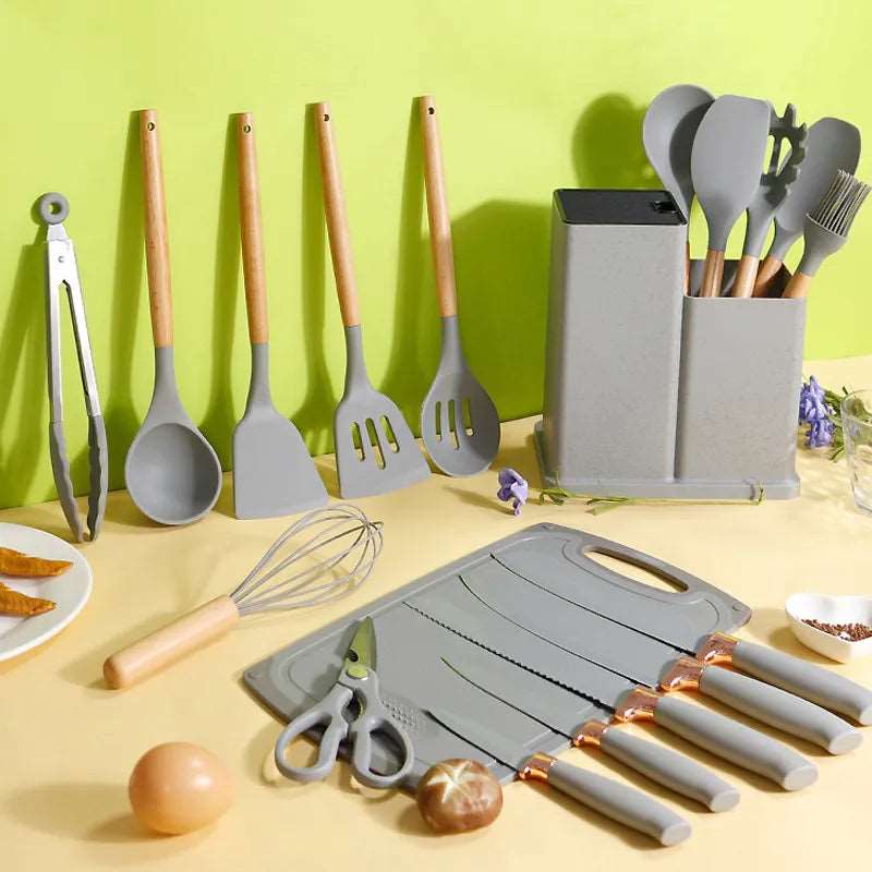 19 Pieces Silicone Kitchen Spoons with Knives Set