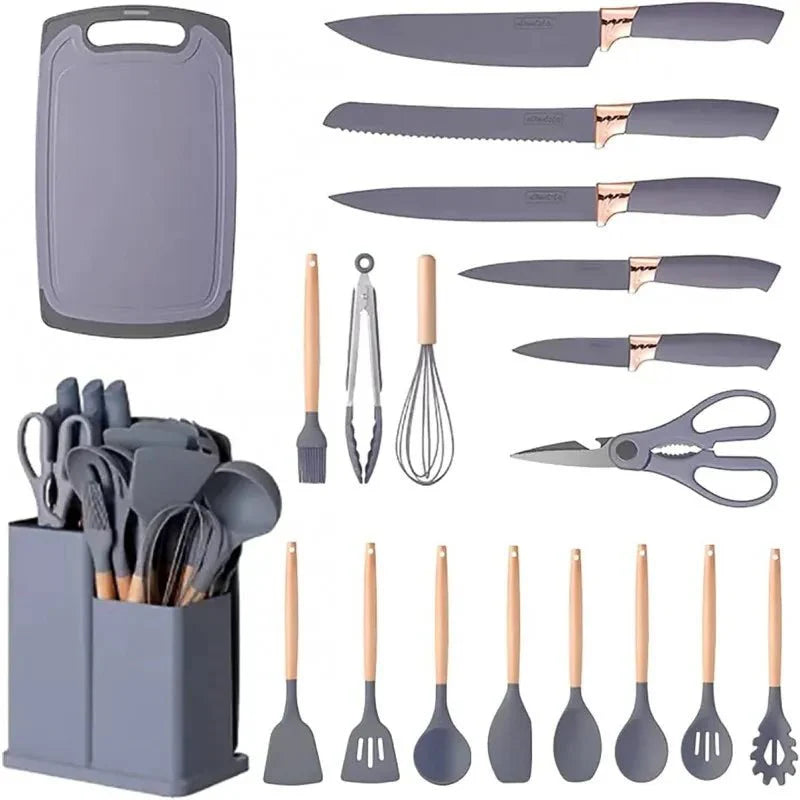 19 Pieces Silicone Kitchen Spoons with Knives Set
