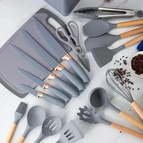 19 Pieces Silicone Kitchen Spoons with Knives Set