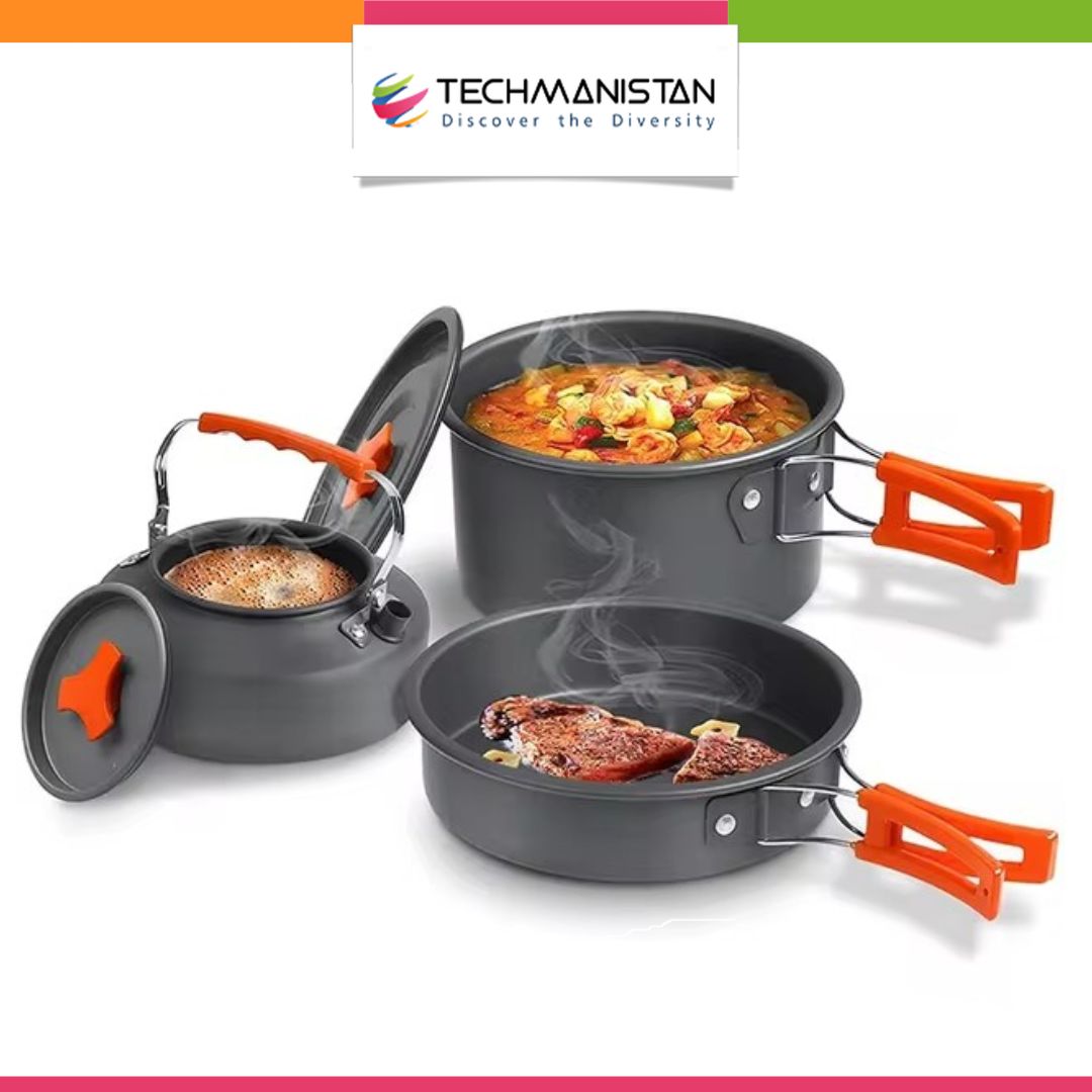 3Pcs Non Stick Pot Pan Camping Cookware Set