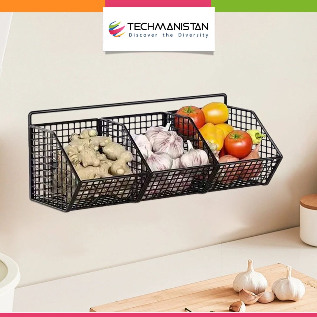 3 Grids Wall Mounted Metal Wire Storage Basket