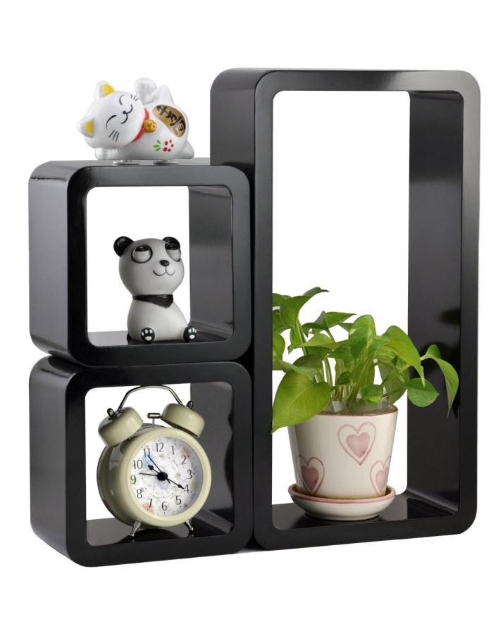 Set of 3 - Rectangular Wall Mount Shelves - Black