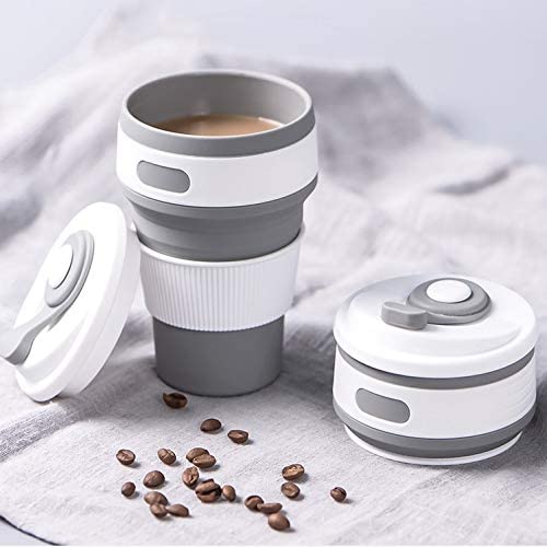 Random Color Folding Silicone Reusable  Collapsible Coffee Cup with Lid