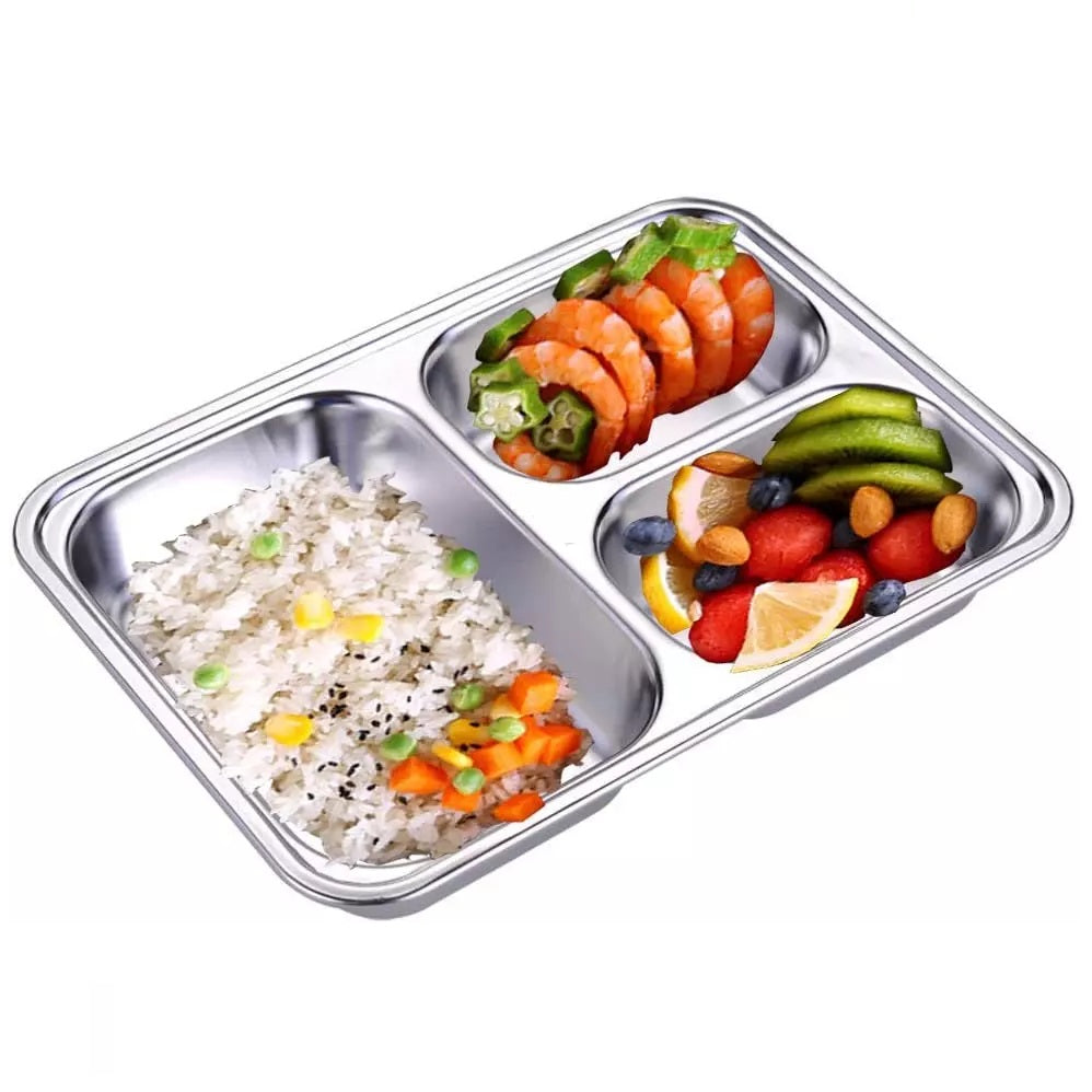 3 Compartments Stainless Steel Rectangular Thali Plate
