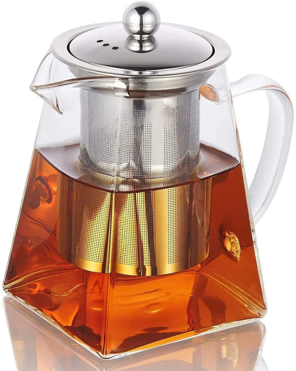 Square Glass Teapot with Heat-Resistant Stainless Steel Infuser Chai Kettle