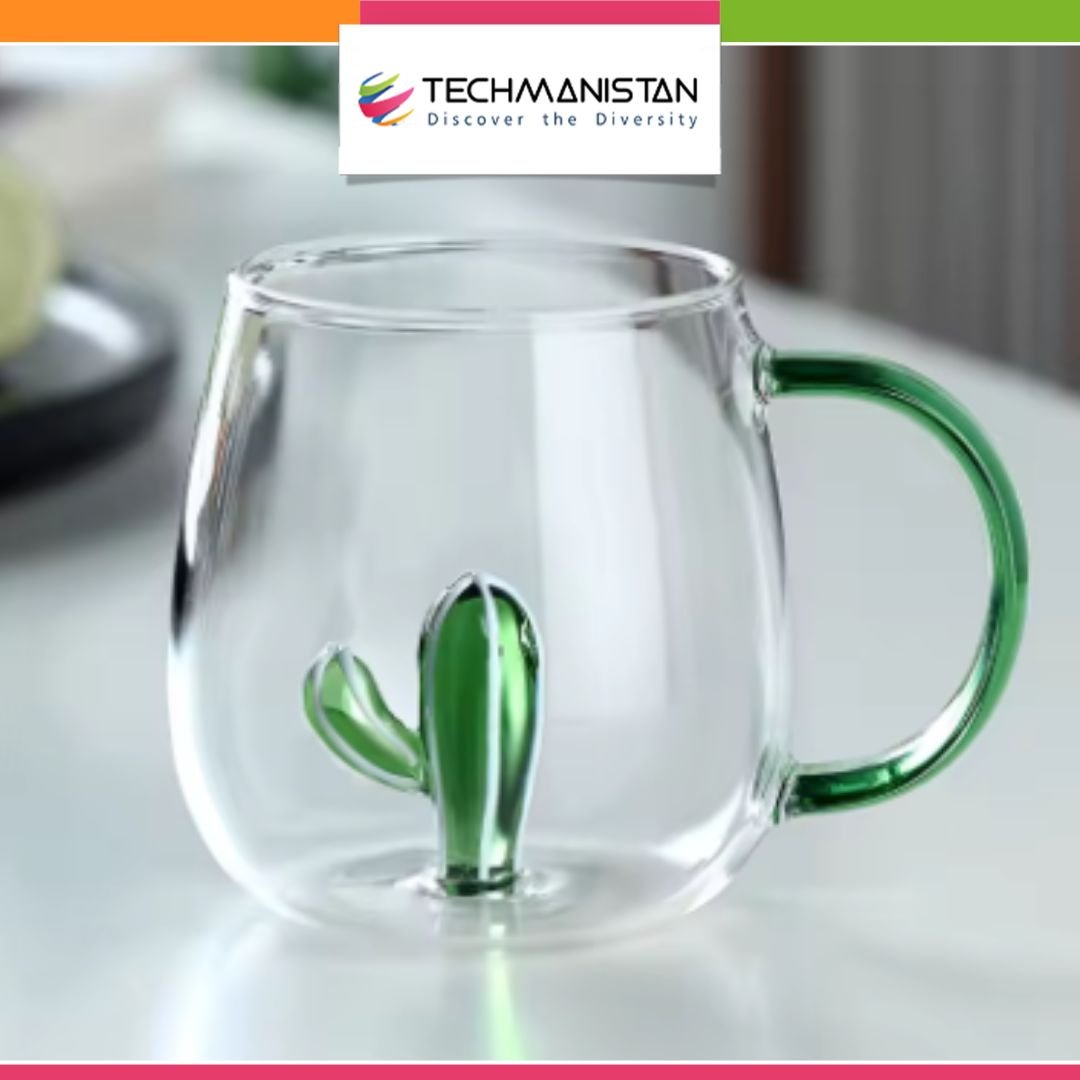 3D Cactus Plant Inside Glass Mug with Handle