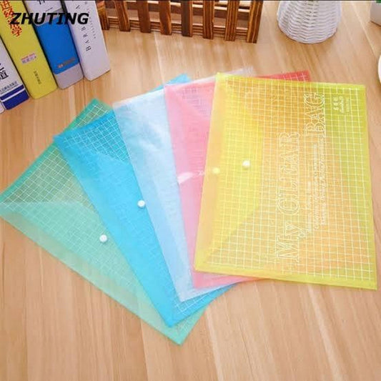Pack of 12 - Random Color Plastic Clear Bag A4 Size Documents File, A4 Document Organizer, Plastic Folders for File,Transparent My Clear Bag,Office Supplies File Folders for School and Office