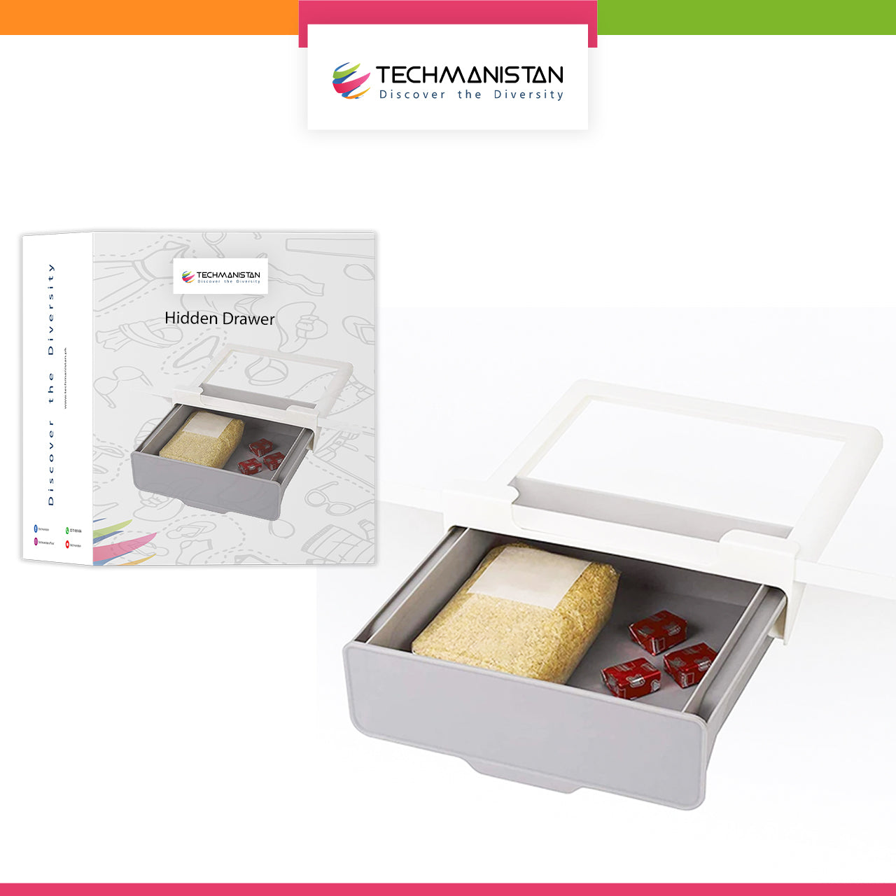 Multifunctional Self-Adhesive Retractable Under The Table Hidden Drawer Organizer