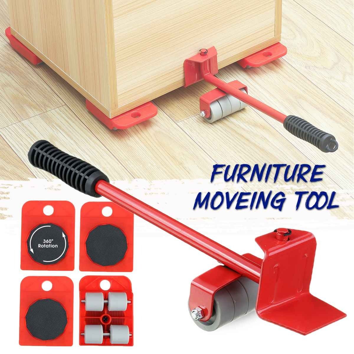 5 Pcs 360 Degree Rotating Furniture Moving Wheels with Wheel Bar