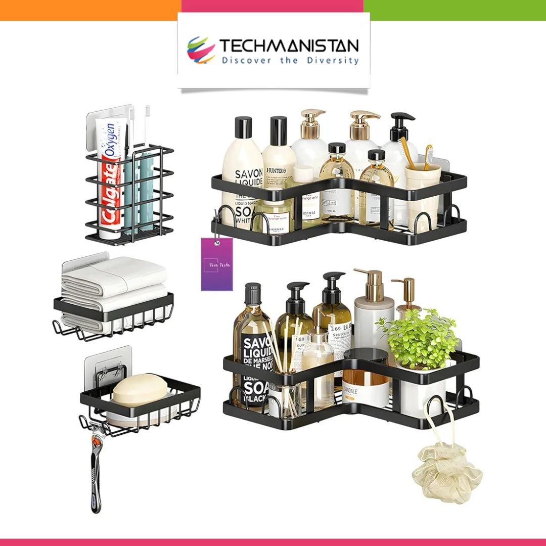 5-Piece Shower Caddy L-Shaped Corner Shelf Set