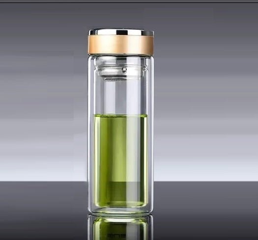 500ml Double Wall Glass Coffee Tumbler With Strainer & Lid