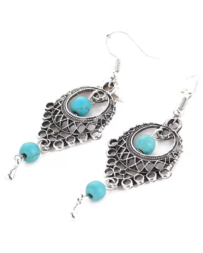 Turquoise Alloy Wind Hollow Earrings For Women
