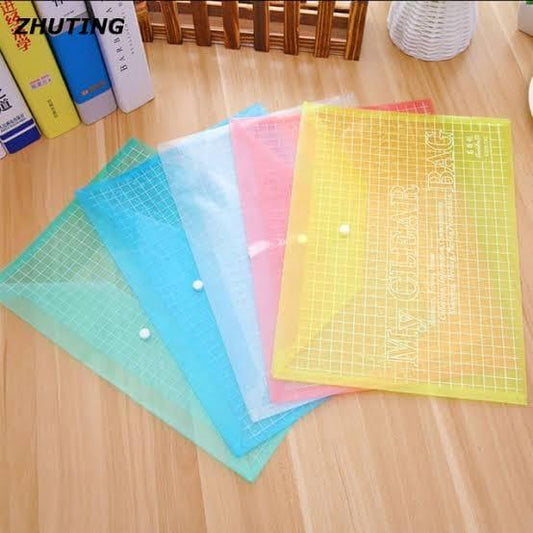 Pack of 3 - Random Color Plastic Clear Bag A4 Size Documents File, A4 Document Organizer, Plastic Folders for File,Transparent My Clear Bag,Office Supplies File Folders for School and Office