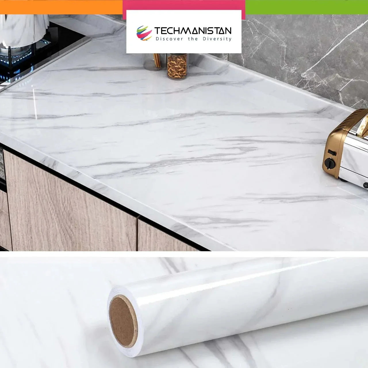 Self Adhesive Marble Design Furniture Stickers PVC Wallpaper Cabinets Gloss Film