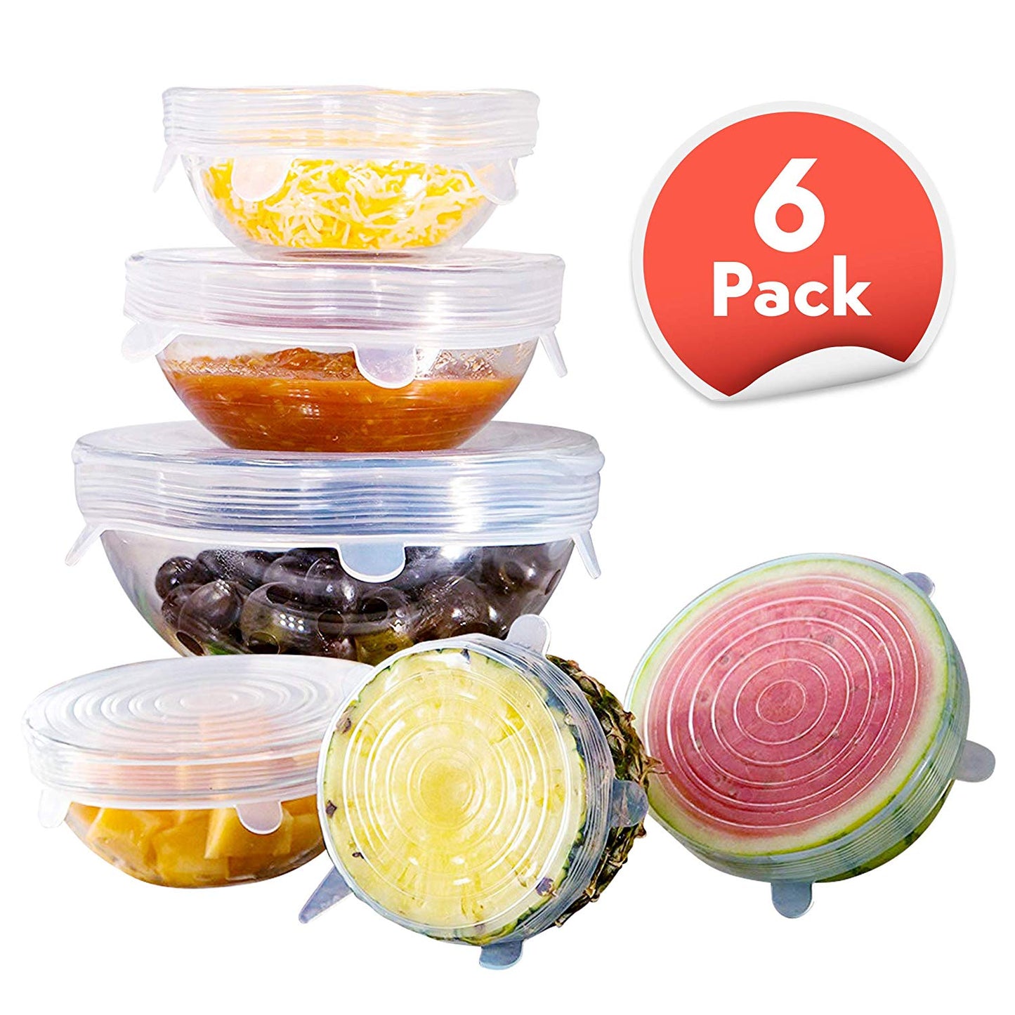 Stretch Lids Reusable Silicone Containers Food Covers Bowl (6 Pcs)