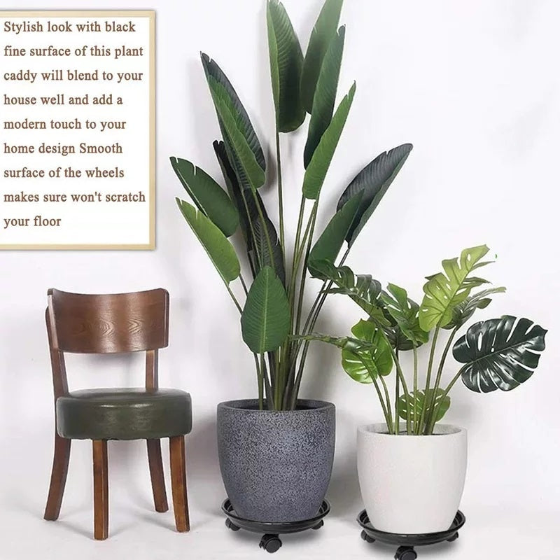 Rolling Round Plant Pot Stand with 3 Wheels – Heavy Duty Indoor/Outdoor Plant Caddy