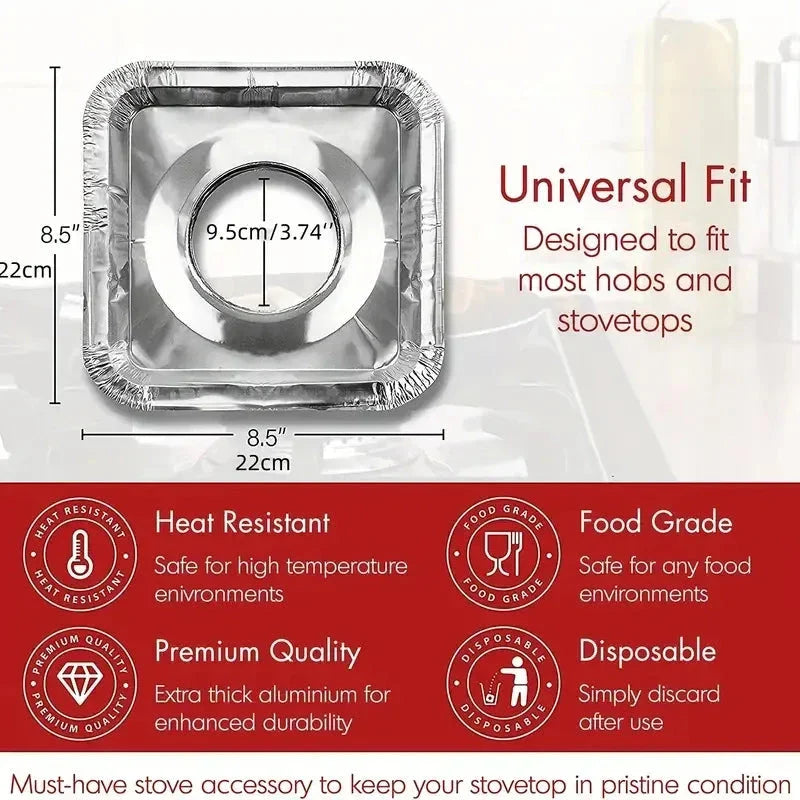 Pack of 10 - Disposable Aluminum Foil Round Gas Stove Burner Covers